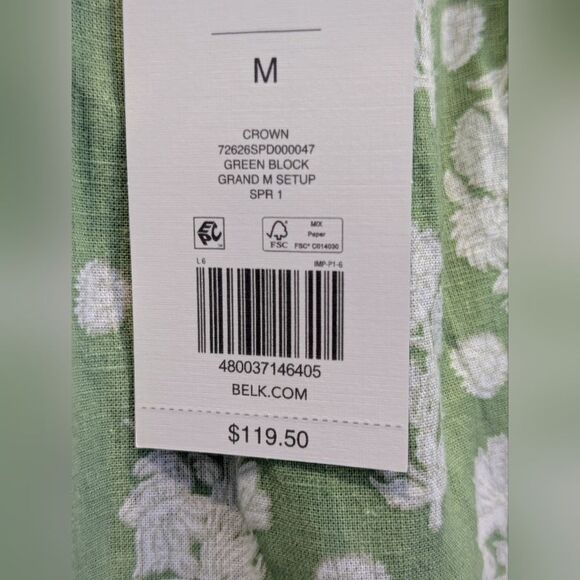 Crown & Ivy Green Floral Midi Dress M NWT Off Shoulder Linen Cottagecore Coastal - Picture 3 of 7